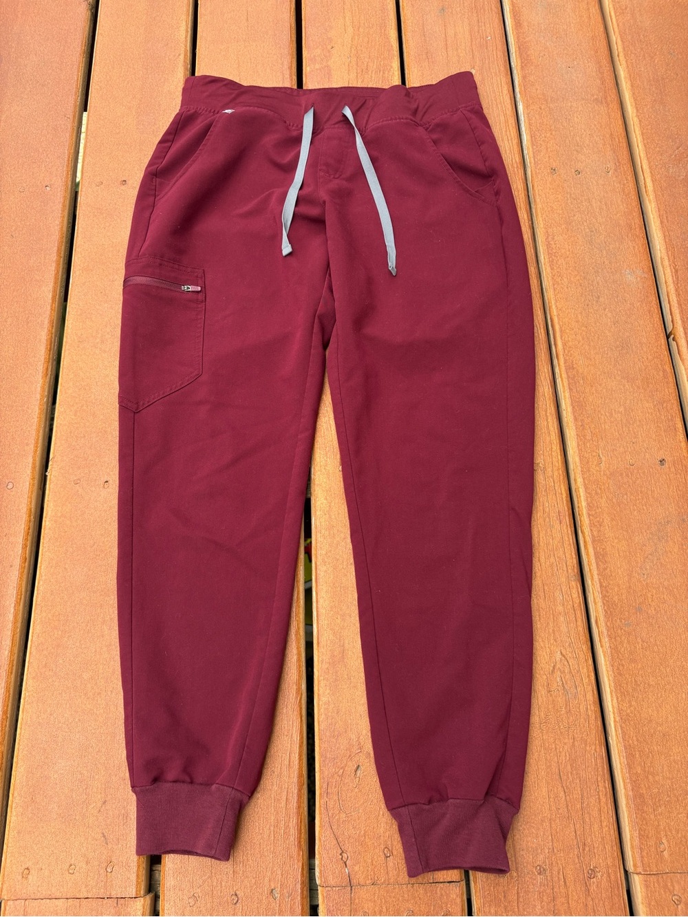 FIGS Zamora Burgundy Jogger Scrub Pants with Gray Drawstring